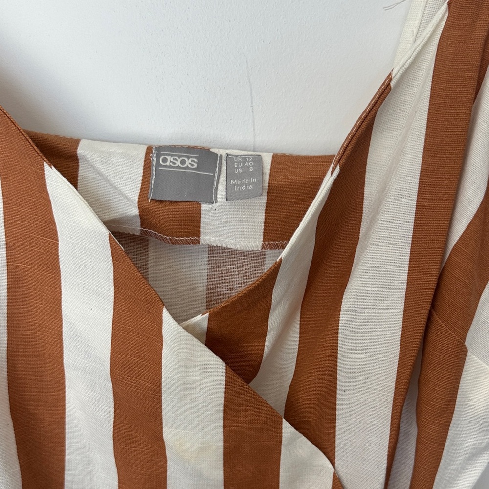 ASOS Brown and White Striped Midi wrap Dress 8 - Picture 2 of 9